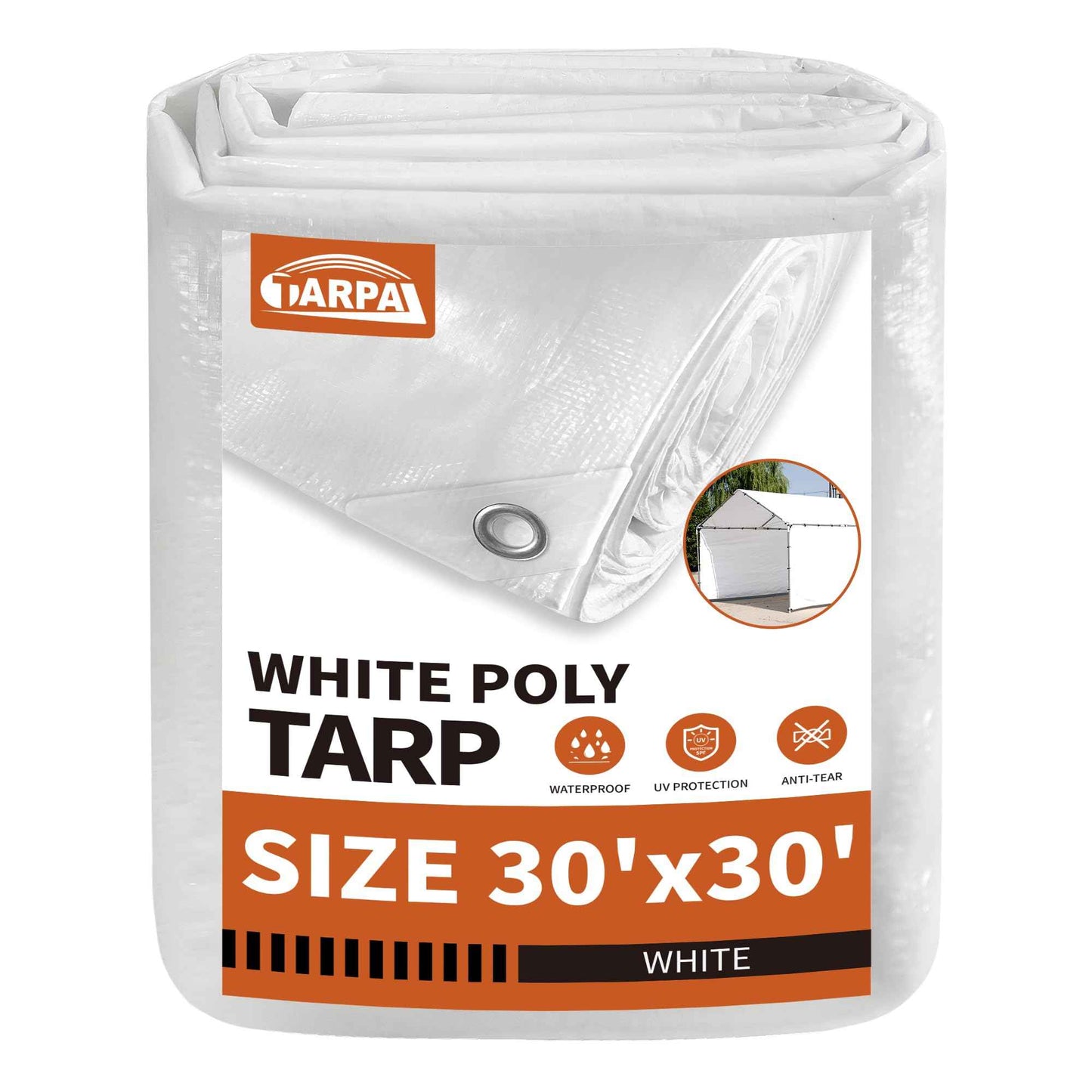 TARPAL 30'x30' White Tarp Waterproof 7.5 mil Medium Duty All Purpose Poly Tarps Cover Waterproof,Snow Proof UV Protection,Rip and Tear Proof,Poly Tarpaulin