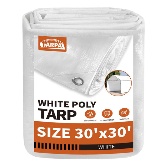TARPAL 30'x30' White Tarp Waterproof 7.5 mil Medium Duty All Purpose Poly Tarps Cover Waterproof,Snow Proof UV Protection,Rip and Tear Proof,Poly Tarpaulin