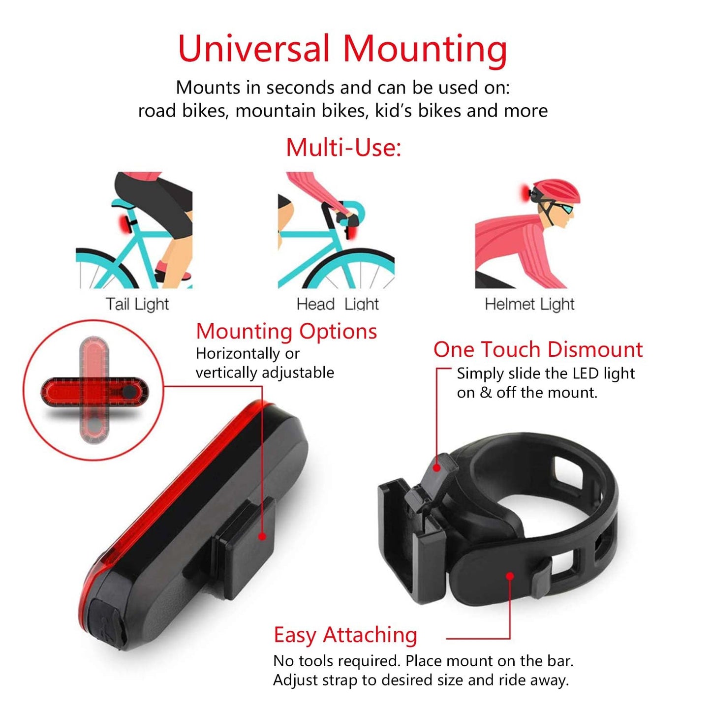 Bike Tail Light Rechargeable 2 Pack, Rear Red Bike Light for Night Riding, Back Bicycle Taillights with Great Battery Life, Easy to Install On Any Bike Trailer or Helmet