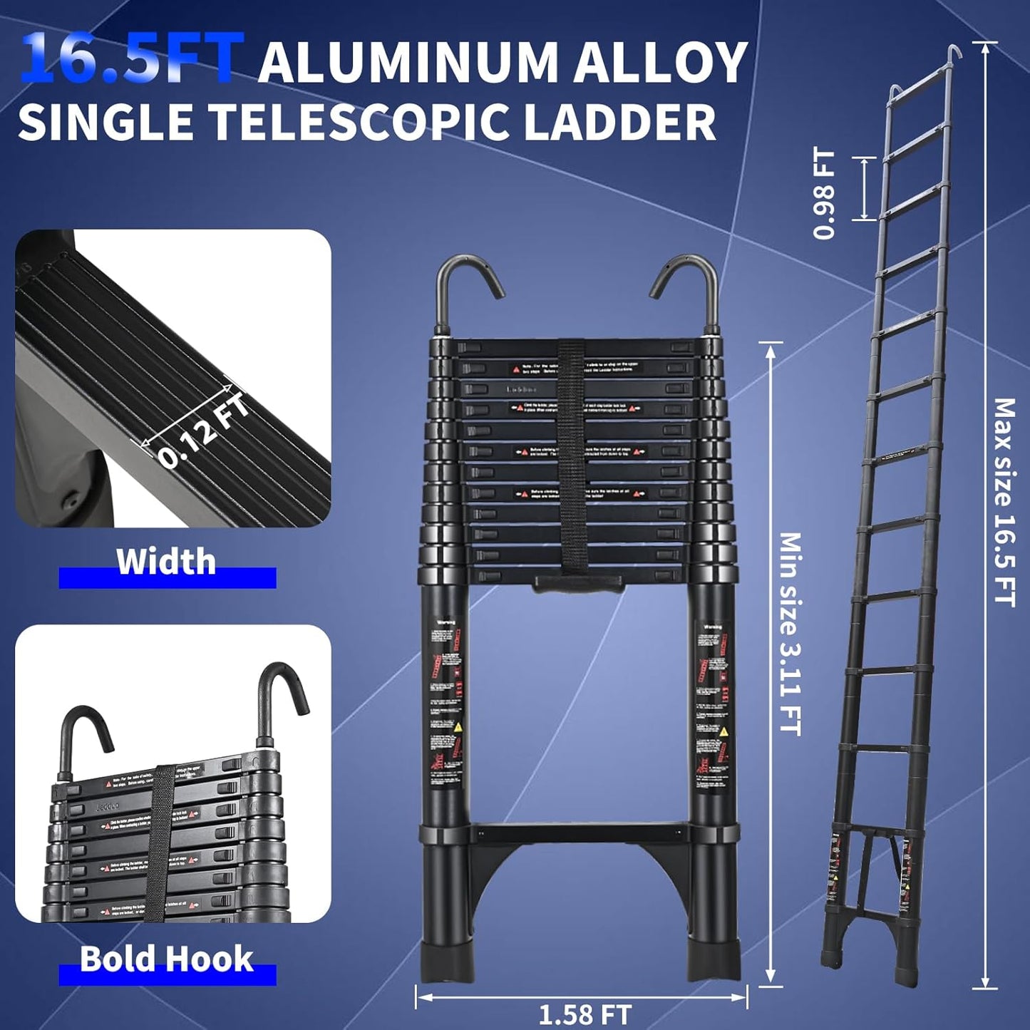 8.5 FT Telescoping Ladder - Lightweight Aluminum Extension Ladder with Stabilizers for Home & RV Travel