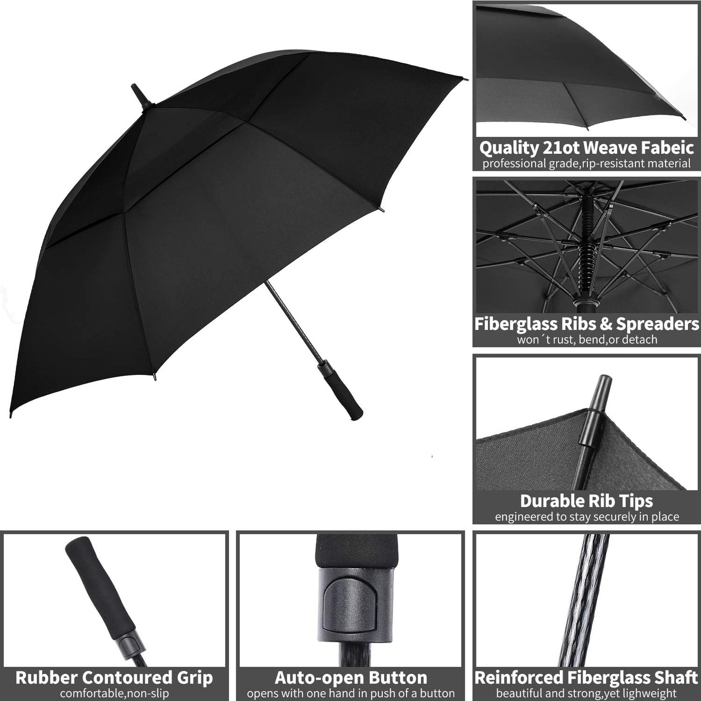 SIEPASA Golf Umbrella - Large 62/68/72 Inch Automatic Open - Windproof, Waterproof, Double Canopy