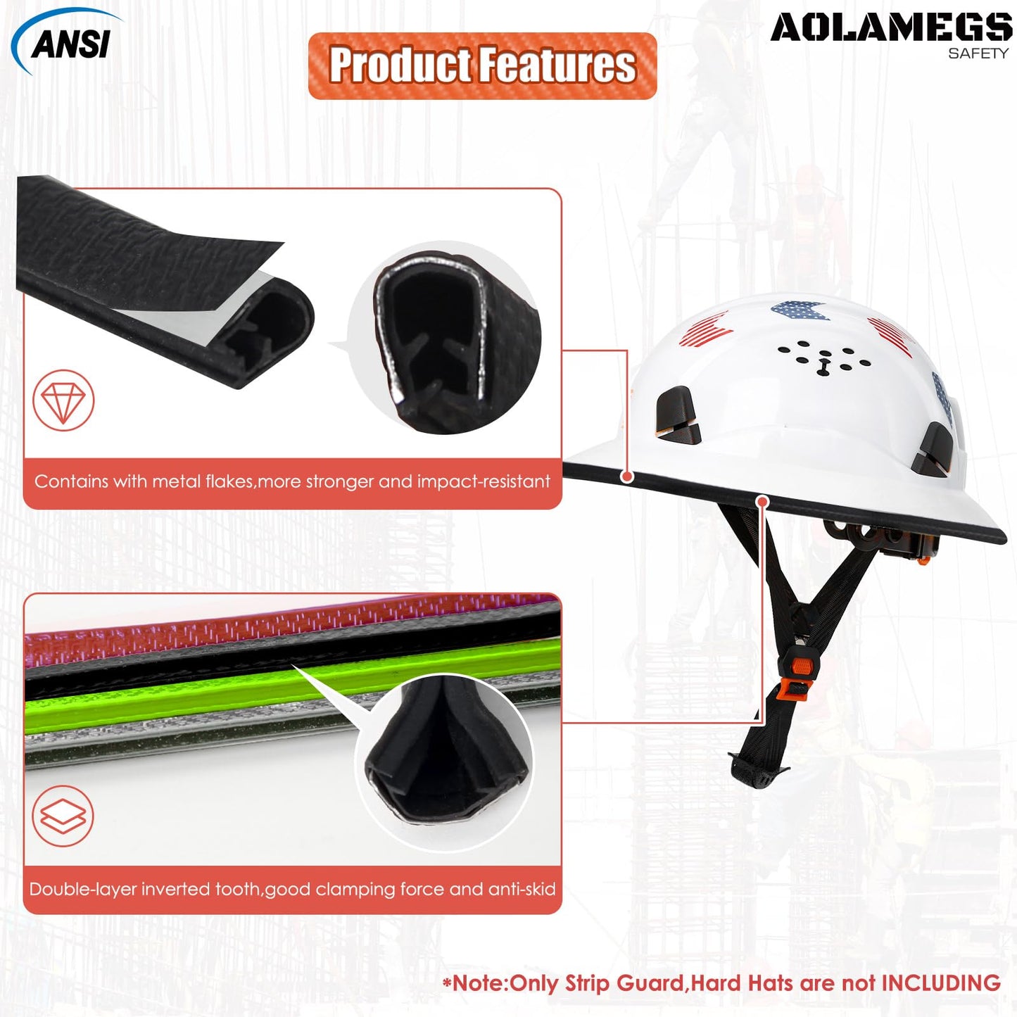 Aolamegs Safe Full Brim Hard Hat Guard, Hard Hat Accessories, Strengthen Helmet Protection, 1PCS Length 36.6in, Matte Black (Hardhat Not Including