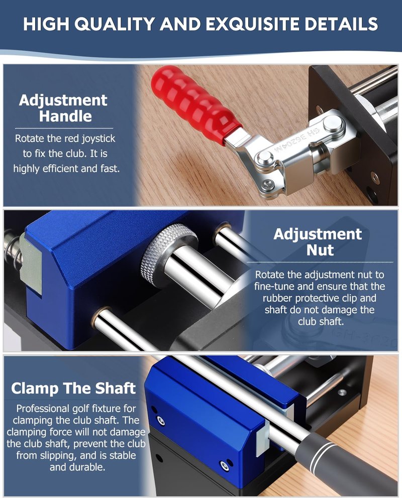 Hutigertech 3-in-1 Golf Shaft Clamp,Aluminum Golf Club Regripping Kit,360° Swivel Portable Table Vise with Anti-Slip Design & Shaft Protection for Grip Replacement (A-Golf Shaft Clamp)