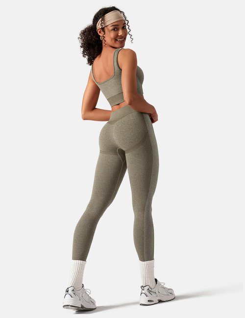 OLCHEE Womens Workout Sets 2 Piece Seamless Square Neck Sports Bra Padded Butt Lifting Leggings High Waist Yoga Gym Outfits - Olive Green Medium