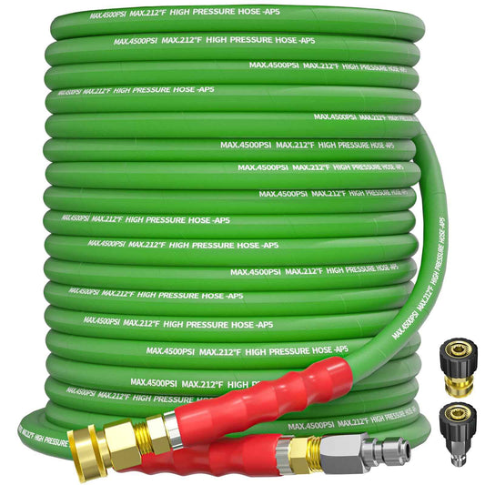 TechSweepPro Pressure Washer Hose 75FT 3/8" for Cold and Hot Water 212°F, with Swivel Quick Connect, 4500PSI Kink Resistant Grade Steel Wire Braided, Power Washer Hose With 2pcs M22-14mm Adapter