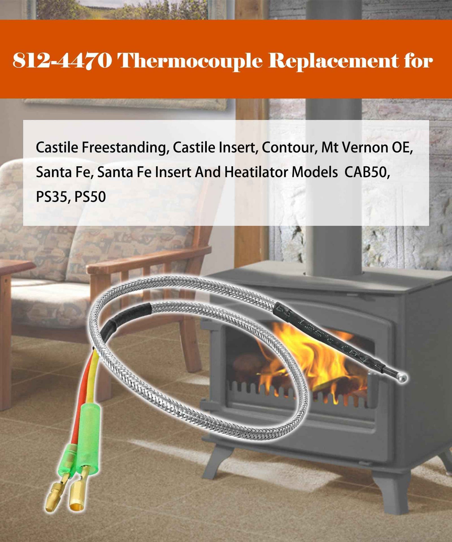 AWTURBO 812-4470 Pellet Stove Thermocouple Fits for Quadrafire,Castile,Contour,Mt Vernon,14" Heatilator Thermocouple Replacement for CAB50 PS35 PS50