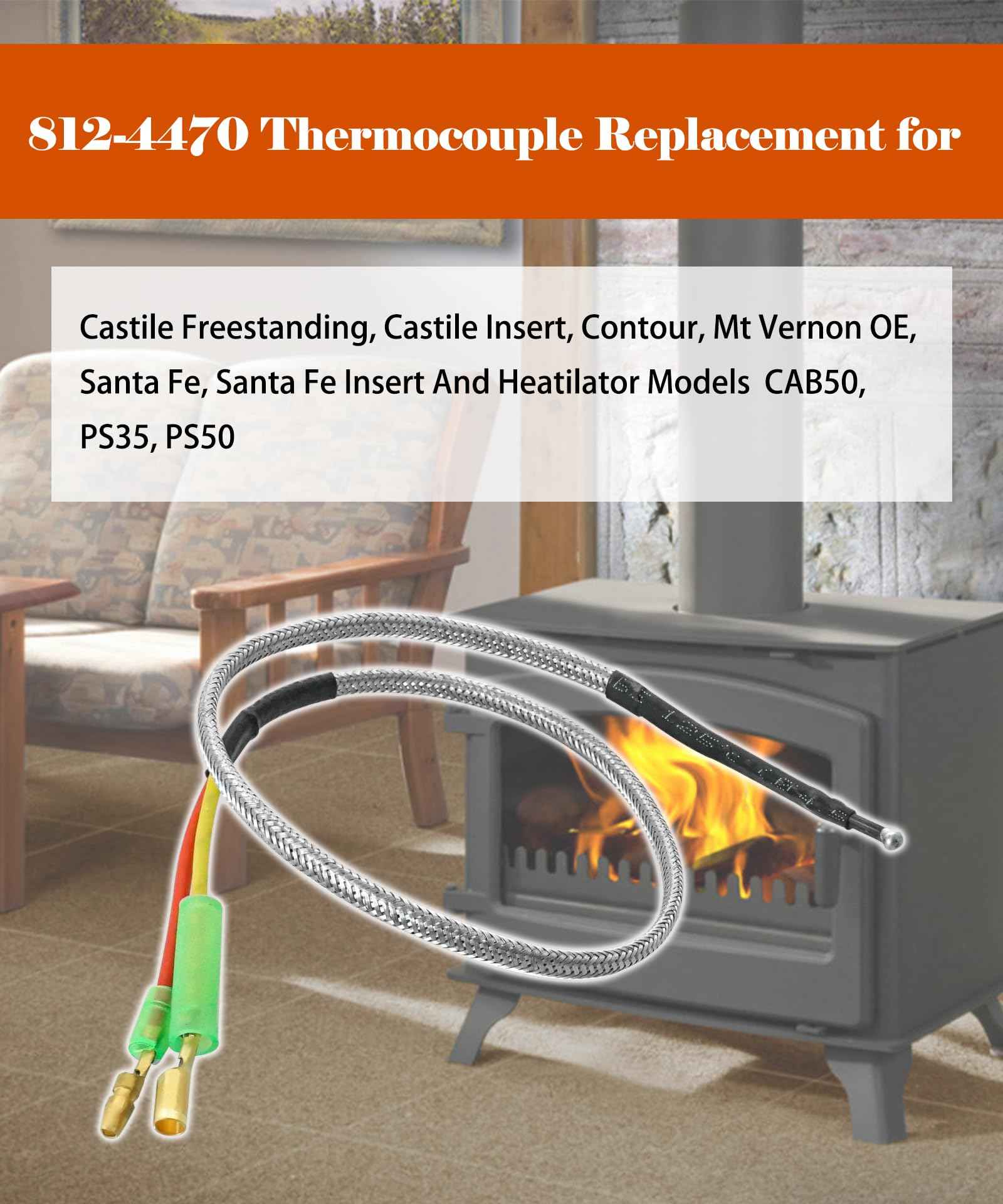 AWTURBO 812-4470 Pellet Stove Thermocouple Fits for Quadrafire,Castile,Contour,Mt Vernon,14" Heatilator Thermocouple Replacement for CAB50 PS35 PS50