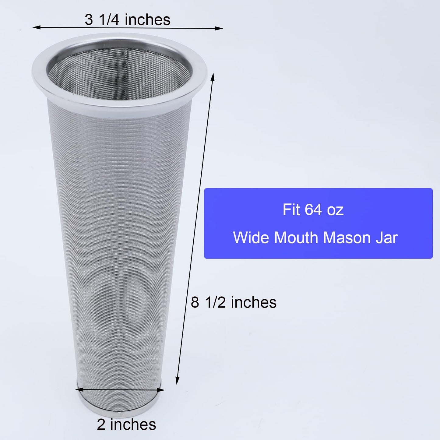 Fermus Cold Brew Coffee Filter for 64oz / 2Quart Wide Mouth Mason Jar Infuser 304 Stainless Steel Strainer with Seal Ring Design for Grounds Tea Fruit Coffee Filter