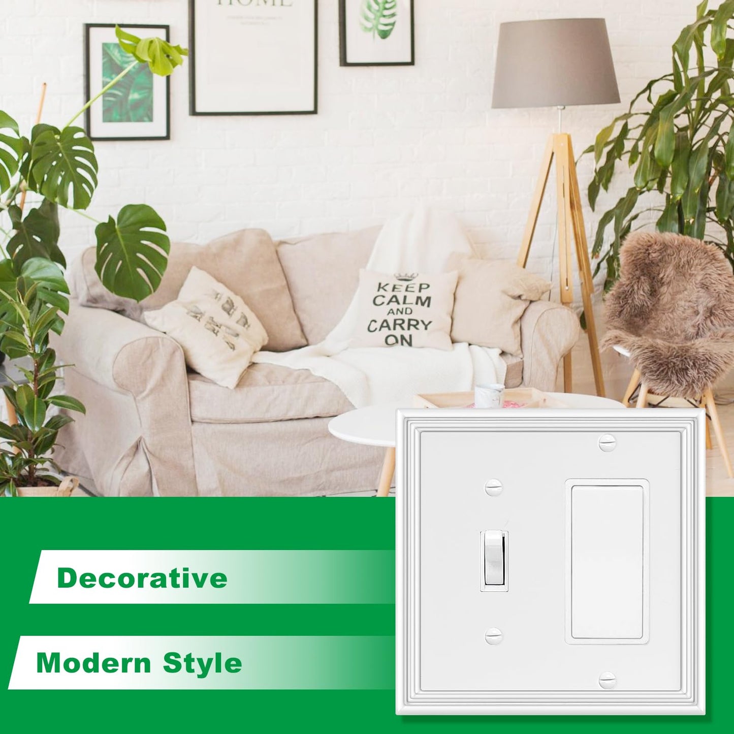White Modern Decorative Wall Plate Light Switch Cover Decorator Outlet Covers Rocker Switch Plates Bamboo Fiber Material Wall Plates for Kitchen Bathroom (2 Gang Toggle/Decorator-2 Pack)