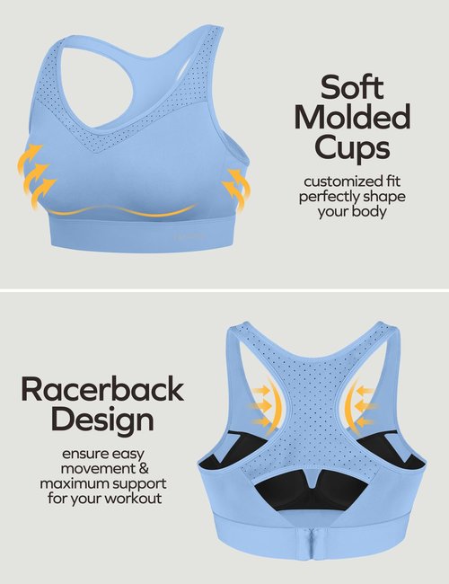 Ewedoos Sports Bras for Women High Support High Impact Sports Bras for Women Large Bust Push up Racerback Workout Running Bra Aqua Blue