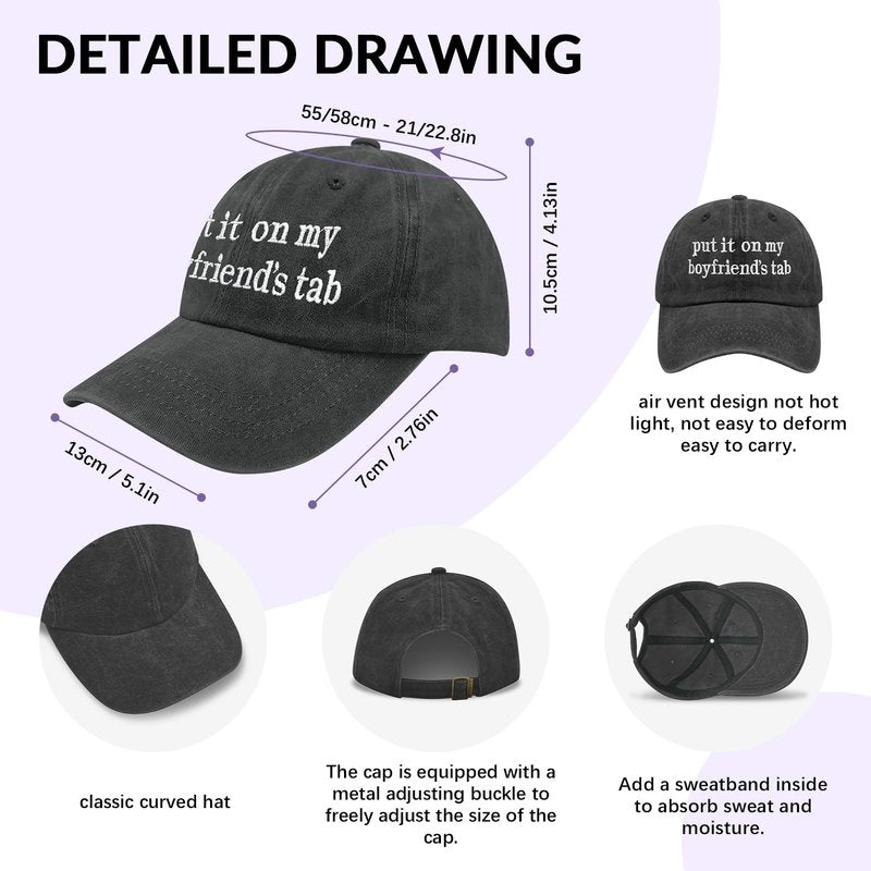 Put it on My Husbands Tab Hat for Women Funny Hats for Wife Adjustable Washed Cotton Baseball Cap
