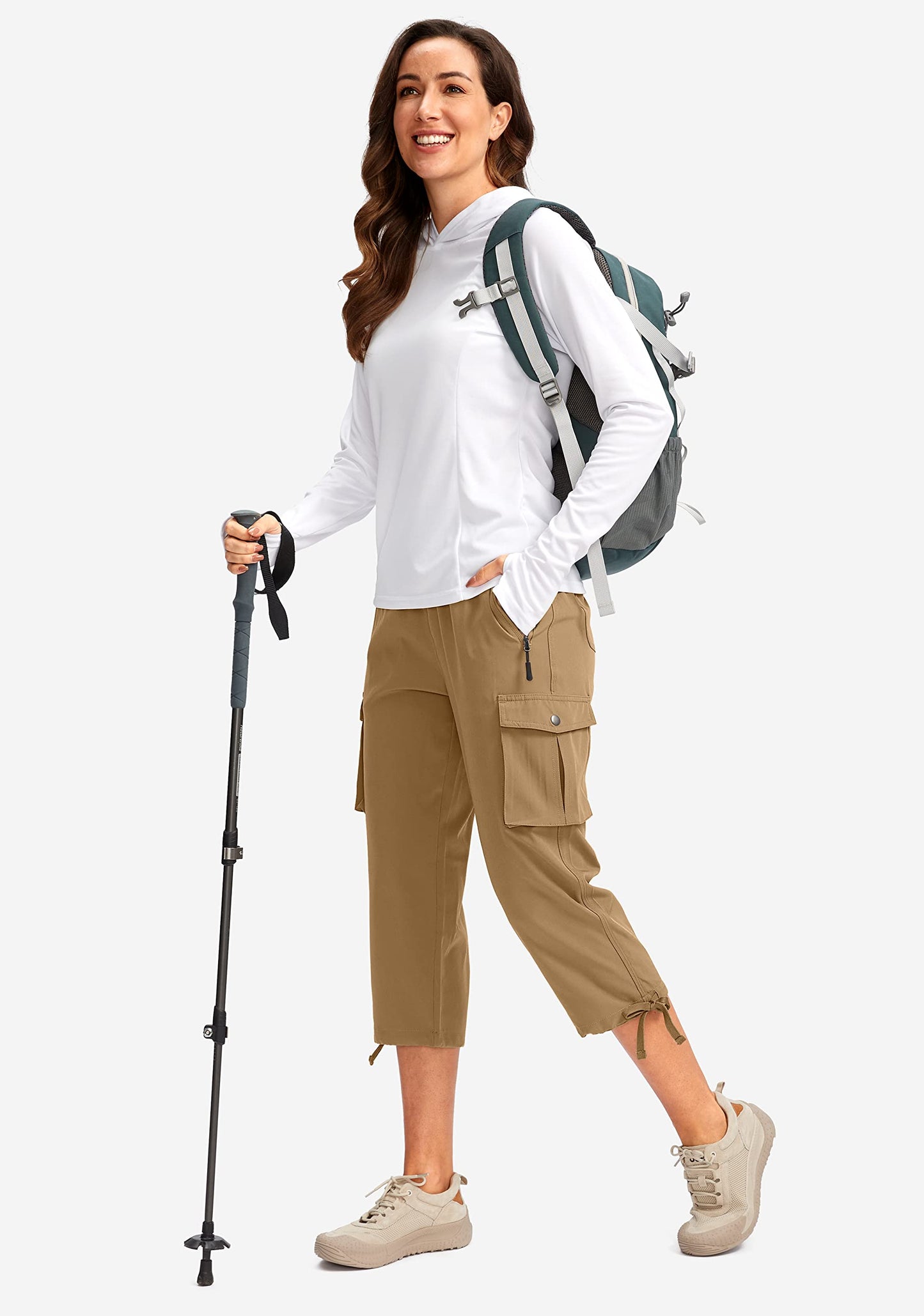 Soothfeel Women's Cargo Capris Pants with 6 Pockets Lightweight Quick Dry Travel Hiking Summer Pants for Women Casual (Dark Khaki, S)