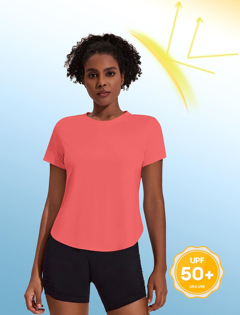 PINSPARK Workout Shirts Women Loose Fit Short Sleeve Workout Tops Crew Neck Athletic Tops Sunblock Breathable Hiking Running Pilates Yoga Shirt, Gloss Pink Large