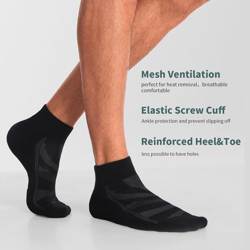 Lapulas Men's Ankle Socks - Cushioned Cotton Quarter Socks for Sports & Training | 6 Pack