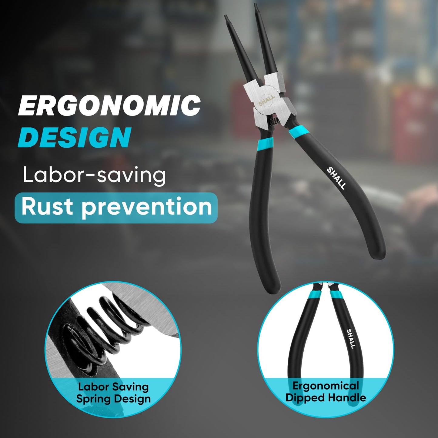 SHALL 4PCS Snap Ring Pliers Set, 7-Inch Internal External Circlip Pliers, Straight Bent C-clip Pliers Lock Ring Pliers, 5/64" Tip, Heavy Duty Reverse Pliers for Ring Remover Retaining w/Portable Pouch