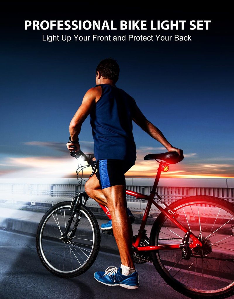 Zewdov 1000 Lumens Super Bright Bike Lights for Night Riding, 8+7 Modes Sturdy Aluminum Alloy Bicycle Lights Front and Rear, IP65 Waterproof & Rechargeable 9 LED Bike Headlight for Cycling Electronic