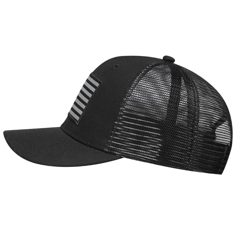 AURR American Flag Trucker Hat, Patriotic Baseball Cap for Men & Women, Breathable Mesh Adjustable Snapback, USA Flag Patch Black/Black