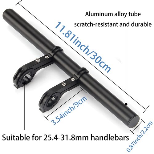Bike Bicycle Double Handlebar Extender Extension,11.8"(30 cm) Aluminum alloy Super Long Bracket Accessories，For Bike Mounts,Extender Bars, Headlights,Light Lamp,Phone Mount,For 31.8mm/25.4mm caliber