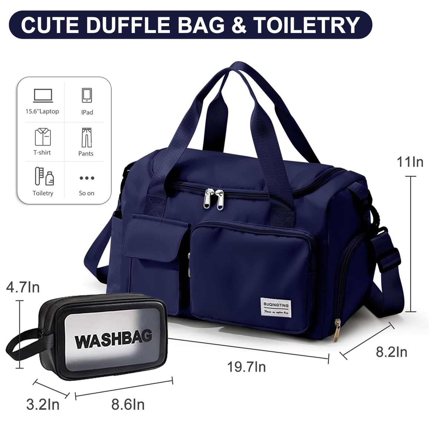 Small Gym Bag for Women, Waterproof Travel Duffle Bag Carry On Weekender Bag with Shoe Compartment & Wet Pocket, Gym Tote Bag for Travel, Workout, Sport