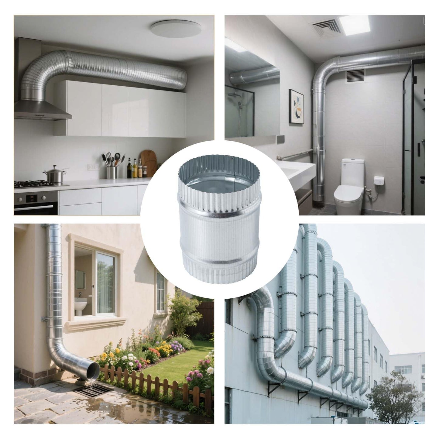 ZOWZEA 3 Inch Round Galvanized Steel Duct Connector - Metal Ventilation Pipe Coupler - Dryer Vent Hose Extension - HVAC Ducting Coupling for Straight Connection