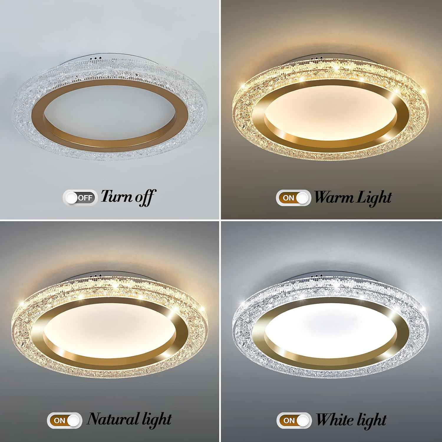 28W Gold LED Flush Mount Ceiling Light - 12" Modern Round Fixture for Bedroom, Kitchen, Bathroom