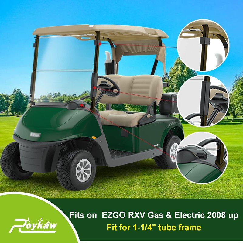 Roykaw Golf Cart Windshield Clips Kit for EZGO RXV 2008-up Gas and Electric Models - Include Top & Bottom Sash Clips, Replaces OEM # 603852, 603201, 603198, Only fits 1-1/4" Square Frame