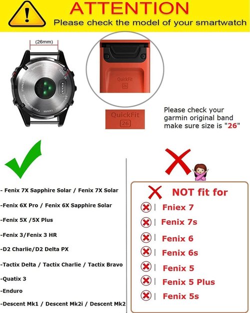 GARTOO for Fenix 7X / Fenix 6X Pro/Fenix 5X Watch Band, Quick Easy Fit 26mm Soft Genuine Leather Hybrid Silicone Sweatproof Wristband Strap for Fenix 5X Plus,Tactix Delta,Fenix 3,Enduro