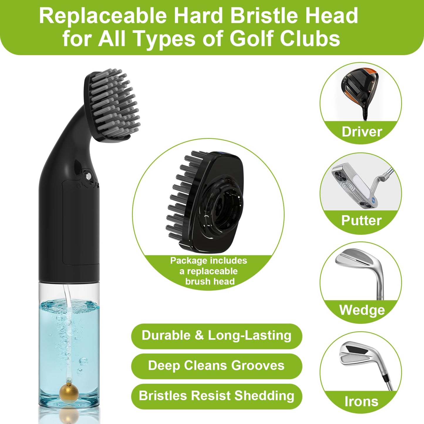 Kiss Core Electric Golf Club Cleaner Brush: AA Battery Powered for Effortless Cleaning - Golf Club Brush for Golf Accessories - Holds 5oz Water - Magnetic Clip - Golf Gifts for Golfer Men