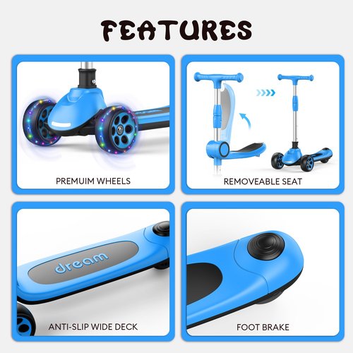 Kids Scooter,LED Lighted Wheels and 3 Adjustable Height Handlebars Scotters for Kids 3-12,3 Wheel 2-in-1 Toddler Kick Scotter for Boys & Girls up to 132 Lbs.