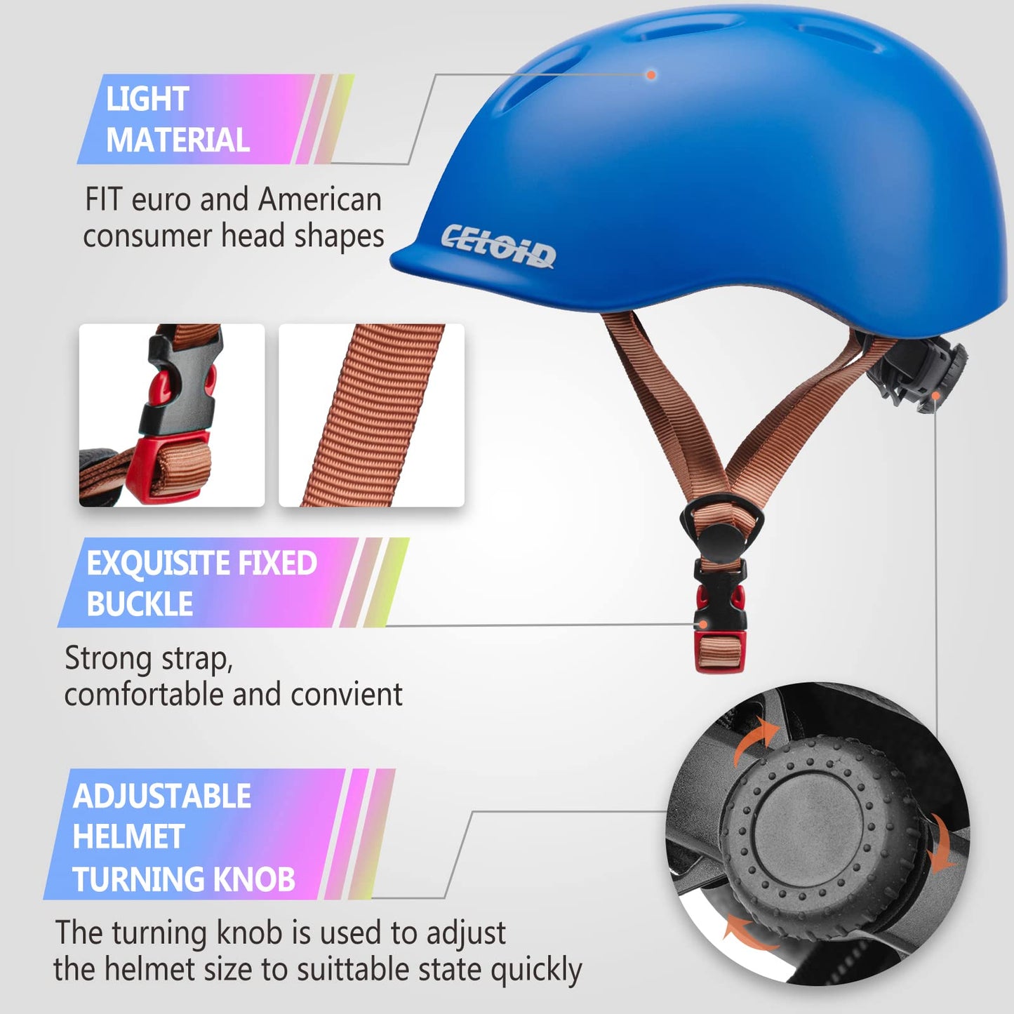 CELOID Kids Helmet,Baby Bike Helmets for Ages 8-10-16 Years Boys Girls,Adjustable Multi-Sport Cycling Skateboard Roller Skat Scooter Rollerblade Balance Skateboarding Helmet,SkyBlue