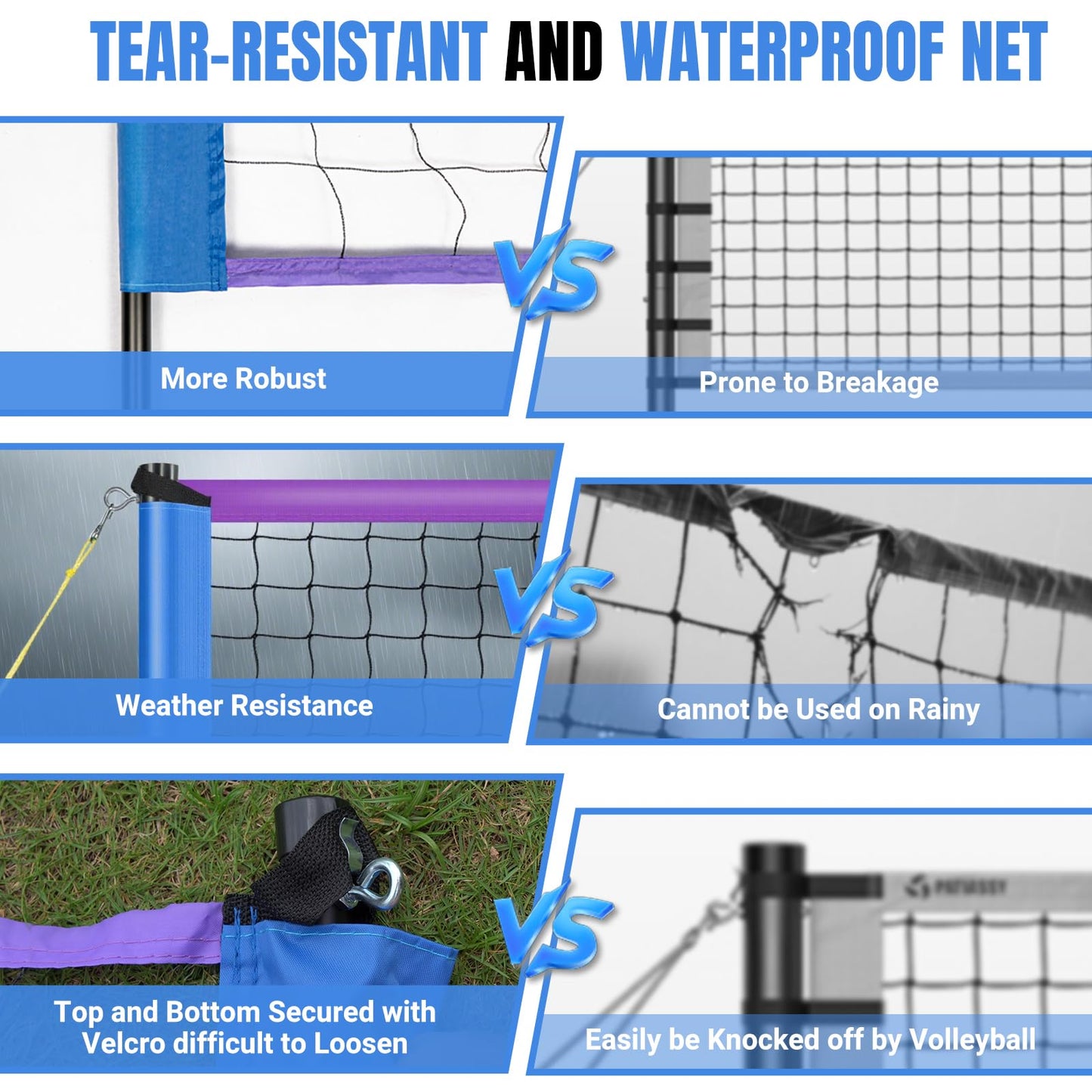 Portable Volleyball Net for Backyard, 20 FT Adjustable Height Blue&Purple