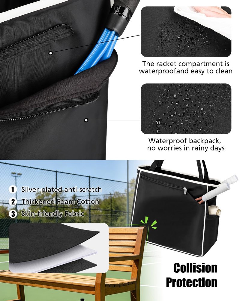 Tyxauk Tennis Tote Bag for Women, Lightweight Waterproof Tennis Racket Bag Holds 2 Rackets, Pickleball Bag, Large Sports Tote