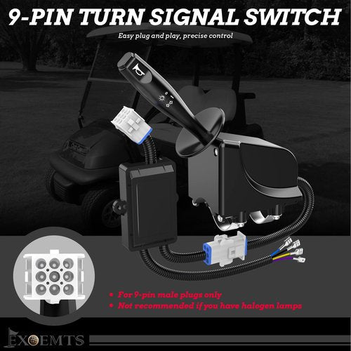 EXOEMTS Golf Cart Turn Signal Kit, 9-Pin Plug Golf Cart Plug & Play Street Legal Signal Switch Kit with Horn, Brake Pad, 12V Upgraded Blinker Light Switch Kits for Club Car EZGO Yamaha, Night Warning