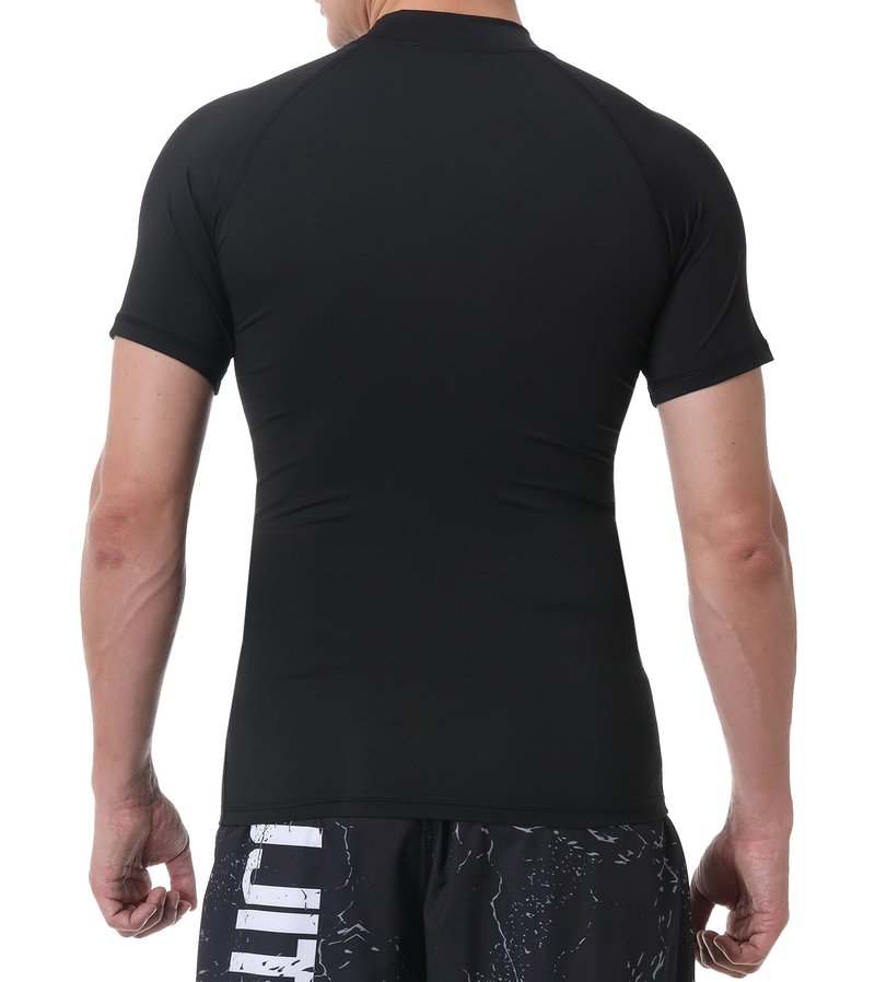 Red Plume Mens Compression Mock Turtleneck Short Sleeve Shirt High Neck Athletic Tops Football Run Pullover Sports Undershirt Black