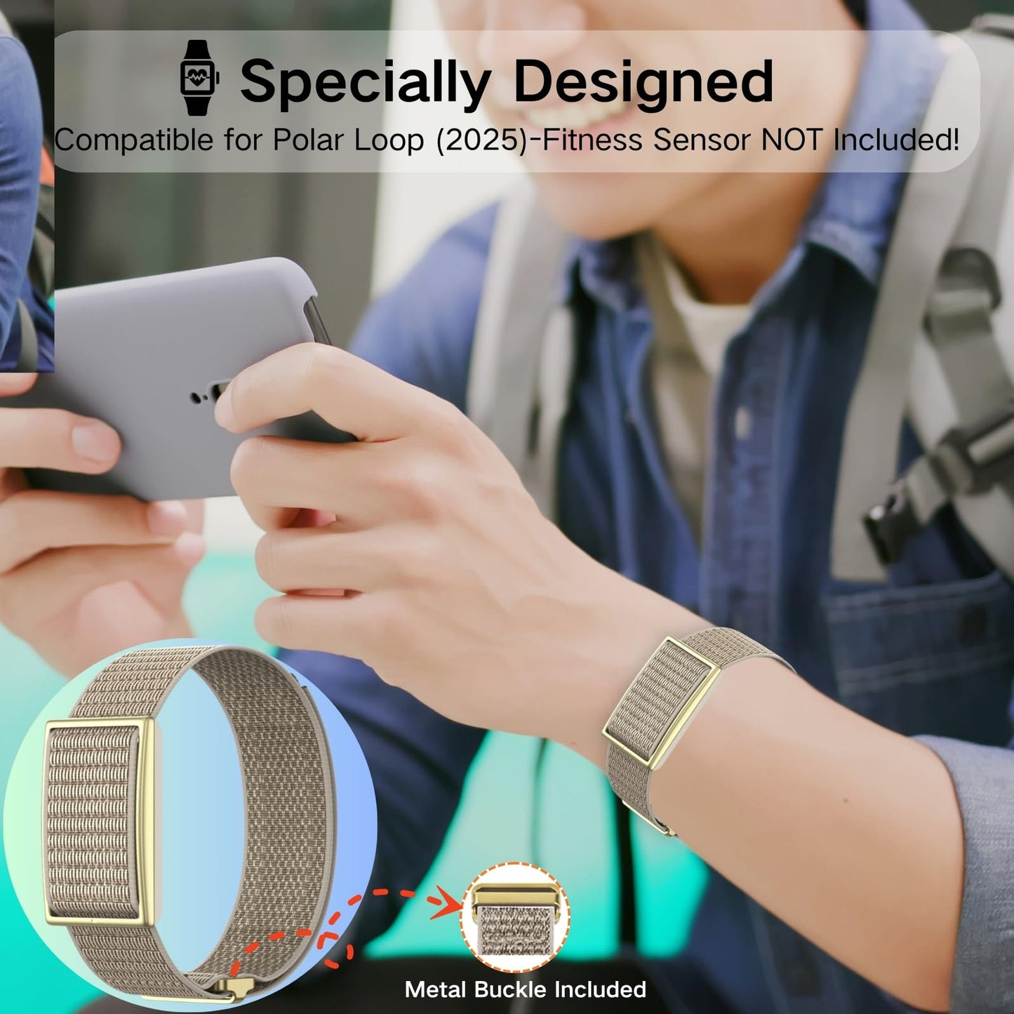 ESeekGo Nylon Bands Compatible for Polar Loop (2025) / Visible Armband 2.0 Straps, Hook & Loop Soft Weave Stretchy Breathable Replacement Sport Wristbands with Buckle, Fitness Bracelets, No Tracker