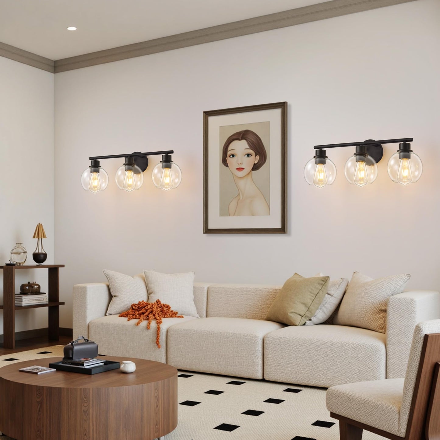 Lanmate Bathroom Light Fixtures Over Mirror 3-Lights Bathroom Vanity Light with Clear Globe Glass Shade 22 inch Modern Black Vanity Lights Wall Sconce Lighting for Bath