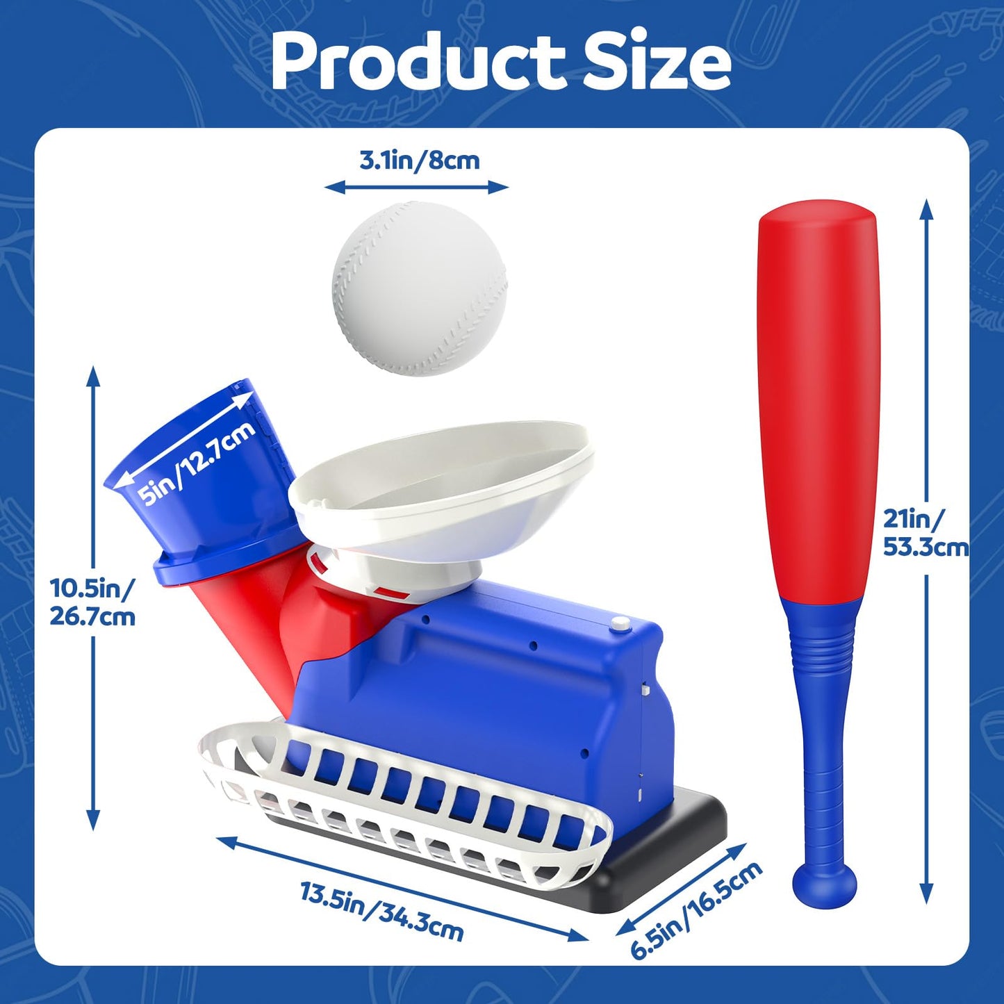 Jovizo Automatic Baseball Pitching Machine for Kids, Baseball Hitting Trainer with Bat & 4 Balls, T Ball Launcher Training Equipment, Outdoor Indoor Sports Toy Gift for Boys Girls 6+
