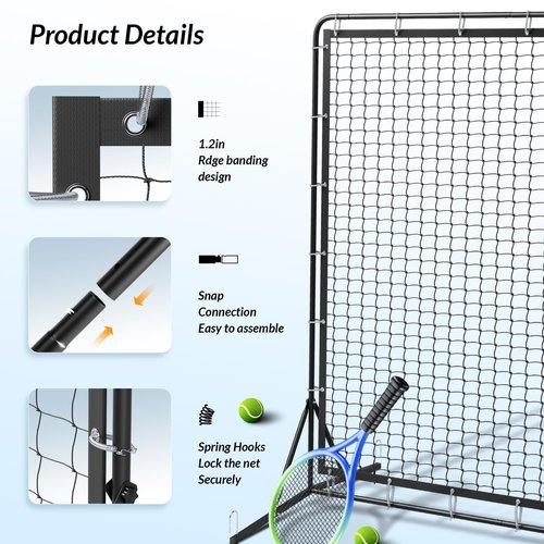 HamRoRung 9.3*7.4ft Portable Tennis Rebounder Net, Tennis Practice Wall, Tennis Training Net for Tennis Racquet Sports Ball Pickleball, Tennis Backboard Net for Tennis Court Backyard Outdoor Training,