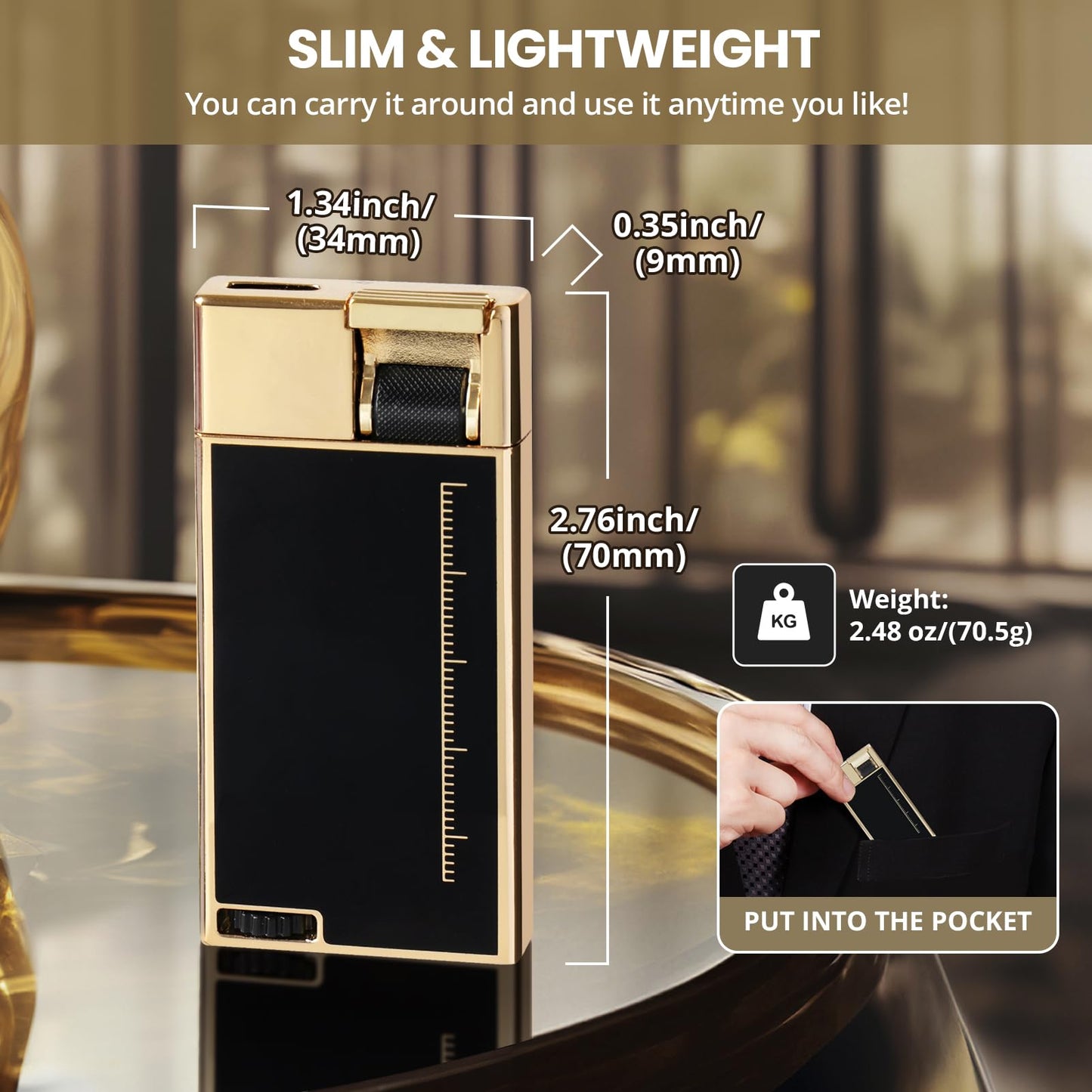 LYPOBALA Torch Lighter, Cool Butane Torch Lighter, Flat Jet Flame Refillable Butane Lighters, Unique Slim Pocket Lighter with Visible Window, Windproof Adjustable Fancy Lighters, Novelty Gifts for Men