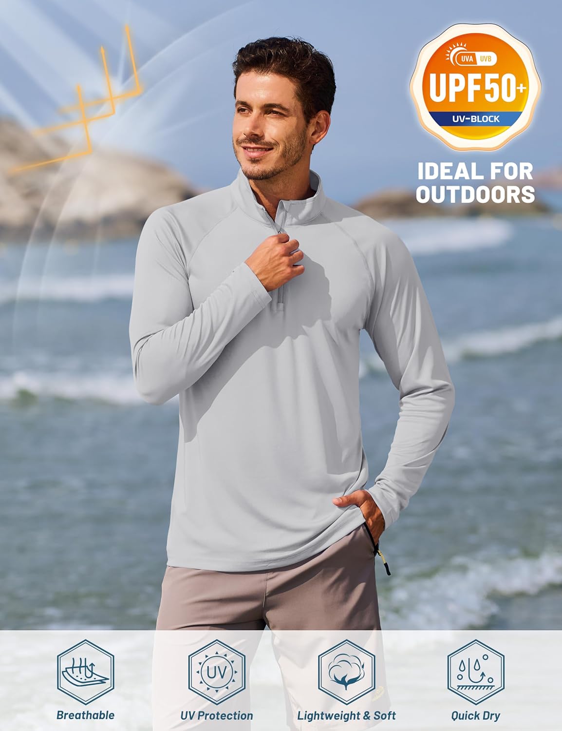 TACVASEN Men's Long Sleeve Athletic Shirt - UPF 50+ Sun Protection Pullover Zip | Ideal for Outdoor Running