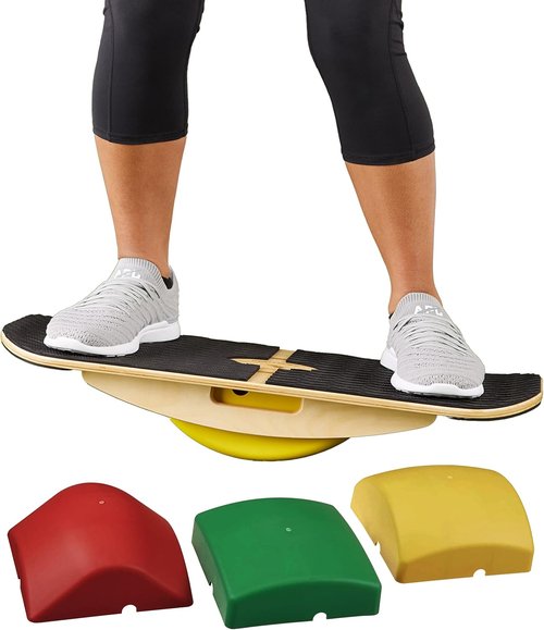 Blue Planet Balance Surfer - Bamboo Balance Board for Office, Surfing, Yoga | Includes 3 EVA Foam Modules