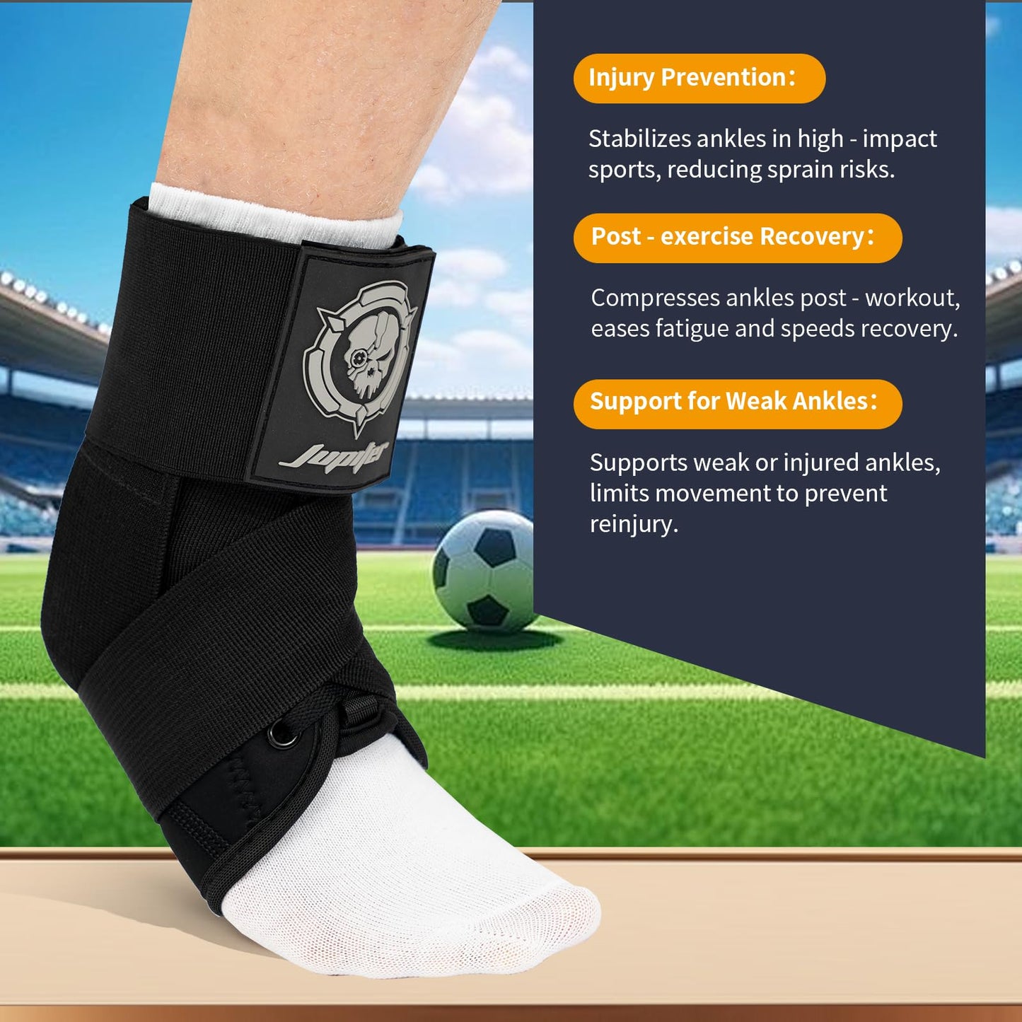 Jupiter Ankle Brace for Sprained Ankles for Women & Men, Made of Neoprene with Dual Springs, for Injury Recover, Running, Basketball and Cycling(Black M 11‘’-14‘’)