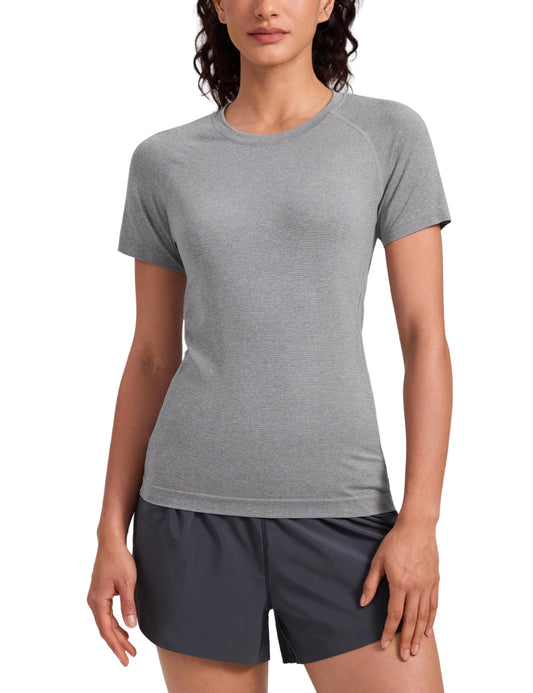 CRZ YOGA Seamless T-Shirt Hip Length Slate Grey Marl X-Large