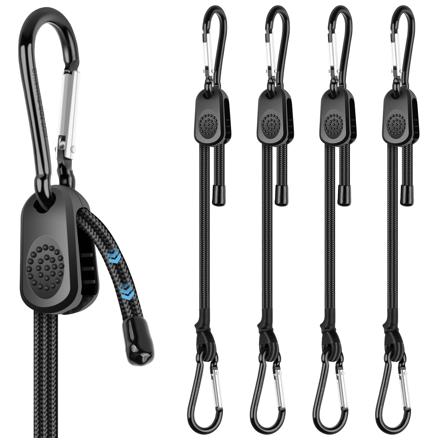 Kinzomor Adjustable Bungee Cords with Hooks 12 Inch, 4 Pcs Adjust from 7" to 12" Carabiner Bungee Cords Heavy Duty Outdoor for Camping, Cargo, Bike,Tarps, Tents, Bike, Luggage, Boats,etc
