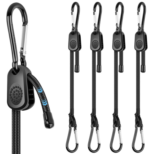 Kinzomor Adjustable Bungee Cords with Hooks 12 Inch, 4 Pcs Adjust from 7" to 12" Carabiner Bungee Cords Heavy Duty Outdoor for Camping, Cargo, Bike,Tarps, Tents, Bike, Luggage, Boats,etc