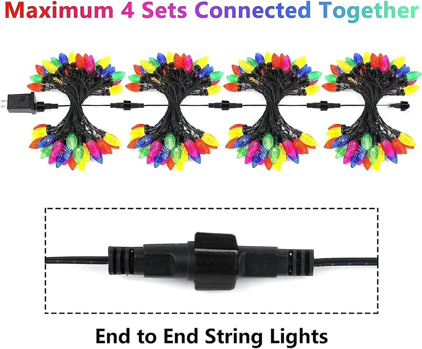 100 LED C9 Halloween String Lights - 66FT Waterproof Twinkle Lights with 8 Modes & Timer for Indoor/Outdoor Decor (Orange, Purple, Green) - 2-Pack