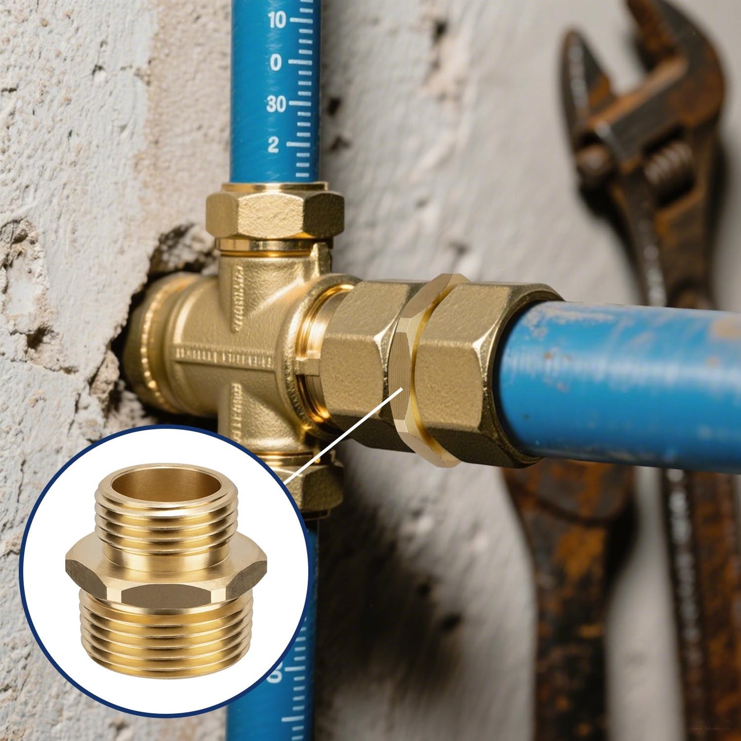 3/4" GHT Male x 1" NPT Male Hose Connector, Brass Garden Hose Adapter, Hex Nipple Reducer, Industrial Metal Brass Garden Hose to Pipe Fittings Connect (2-Pack)