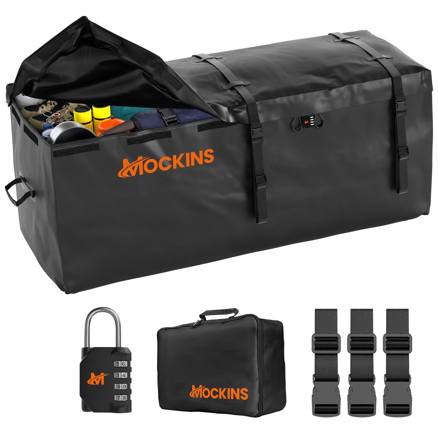 Mockins 16 CuFt Heavy Duty Trailer Hitch Cargo Carrier Bag w/Straps & Lock