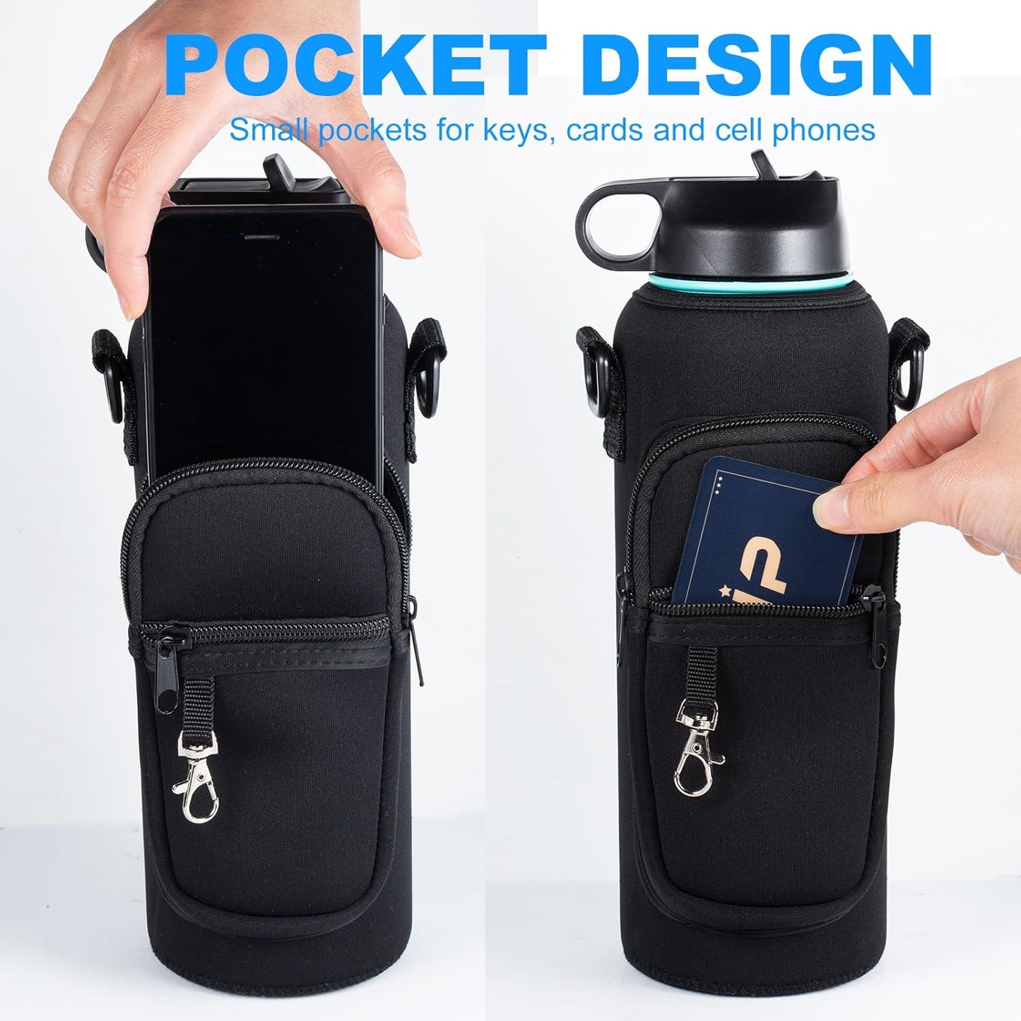 Regine Switzerland Water Bottle Holder - Carrier Sling Bag with Phone Pocket for Hydroflask 32oz/40oz | Ideal for Hiking & Camping