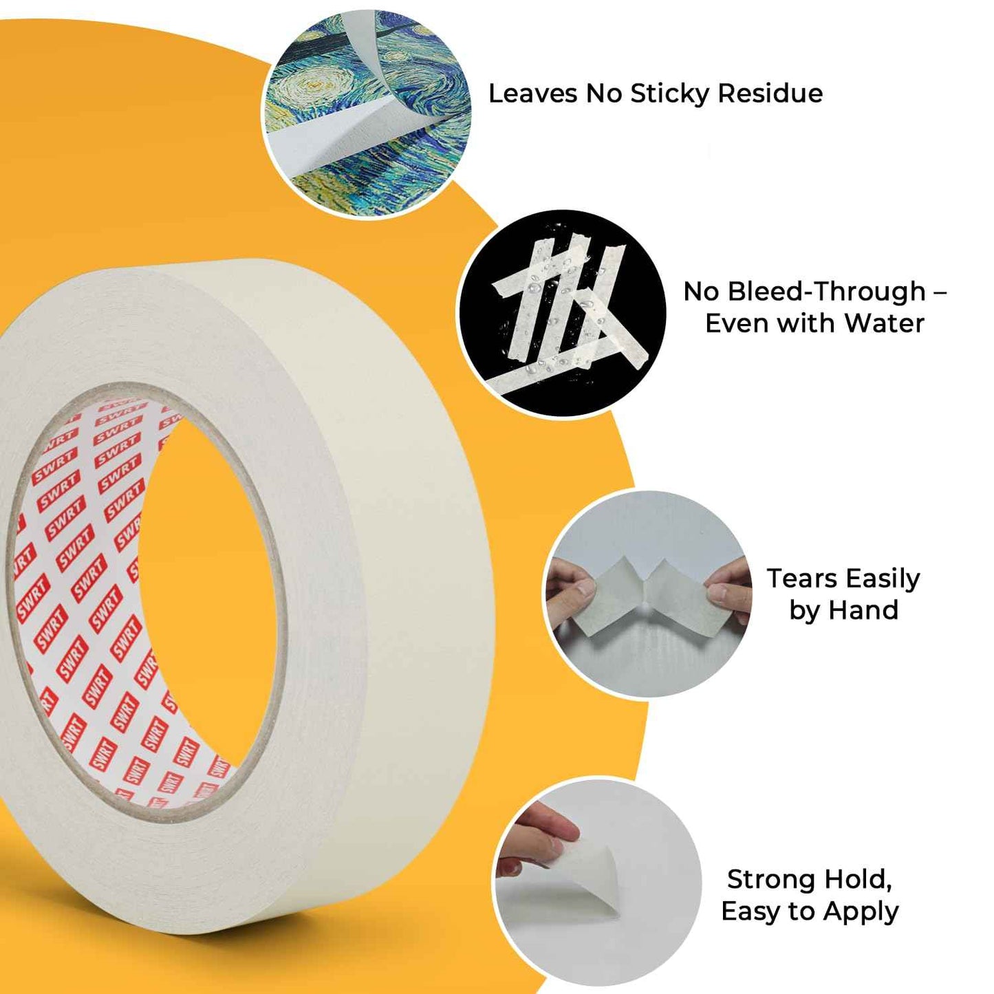 SWRT Masking Tape 1 inch x 55 Yards x 12 Rolls (660 Total Yards), Adhesive Painting Tape Bulk for General Purpose Beige White Color for Painting, Crafting, School Stationery, Arts, Home Use etc